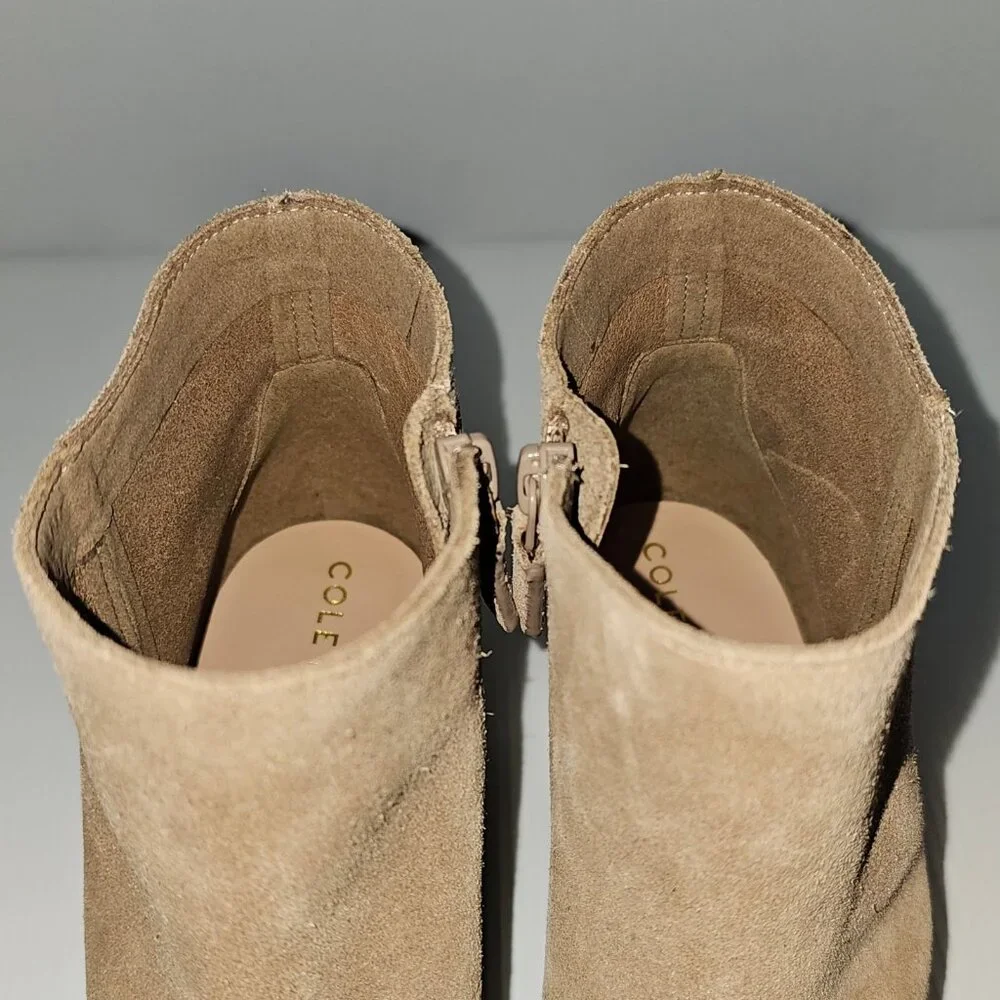Cole Haan Vayda Ankle Boot Women 9.5 Whiskey Tan Suede Western Low Heel Fall NEW